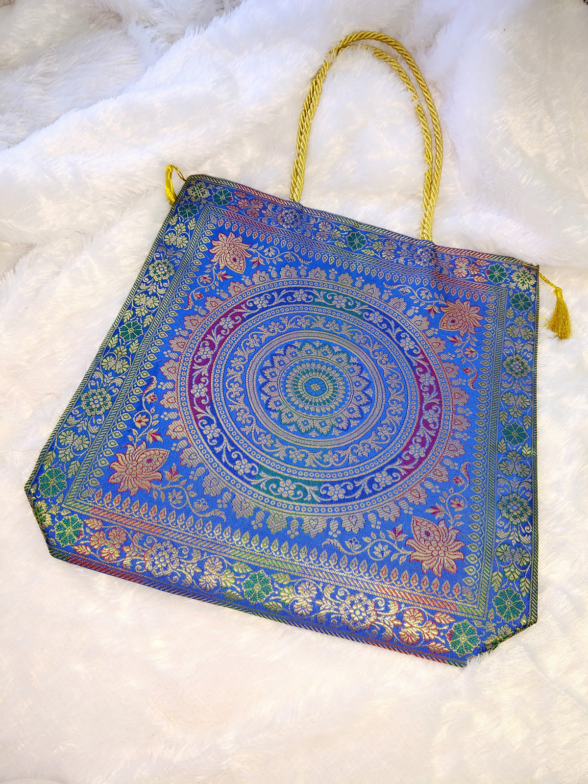 Heritage Combo Royal Blue (Large) & Golden (Medium) Silk Tote Bag