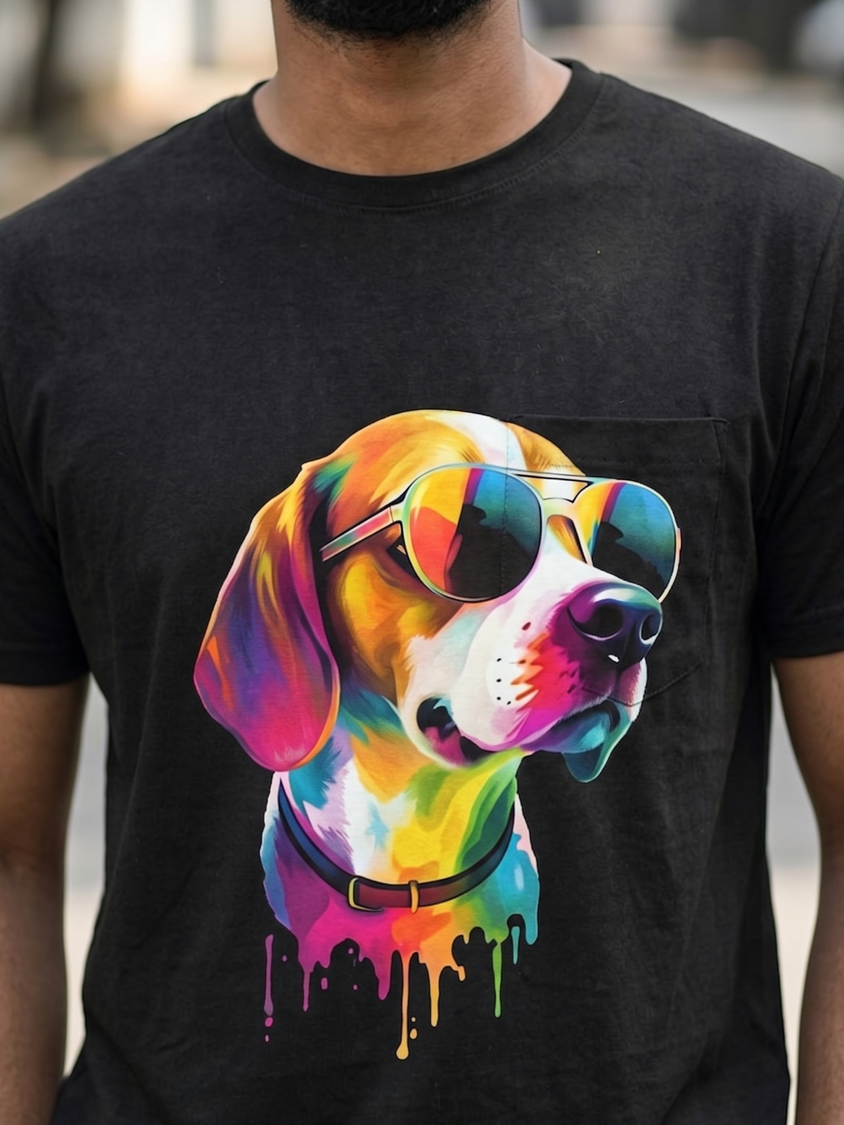 "Rainbow Drip Hound" Psychedelic Graphic Oversized Heavyweight Tee