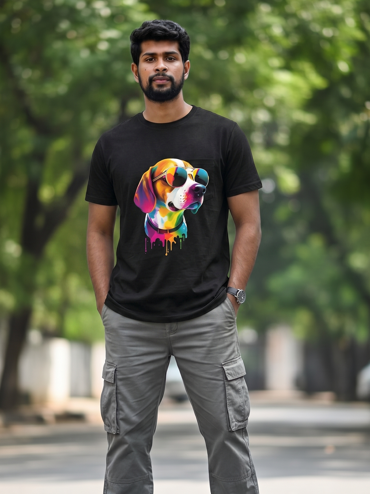 "Rainbow Drip Hound" Psychedelic Graphic Oversized Heavyweight Tee