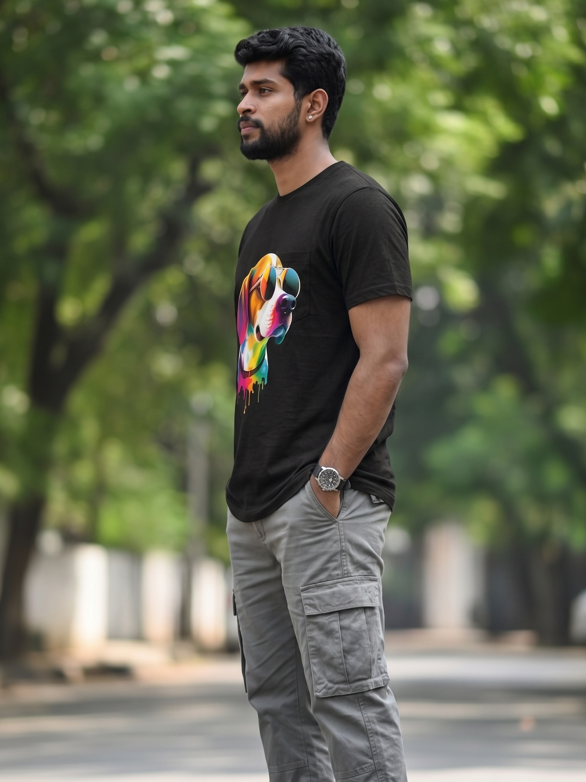 "Rainbow Drip Hound" Psychedelic Graphic Oversized Heavyweight Tee