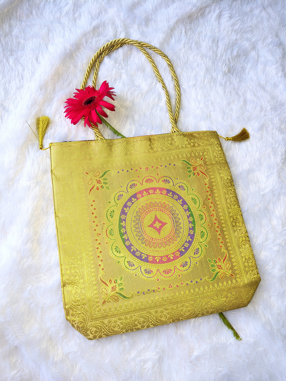 "Golden Mandala" Silk Ethnic Handbag
