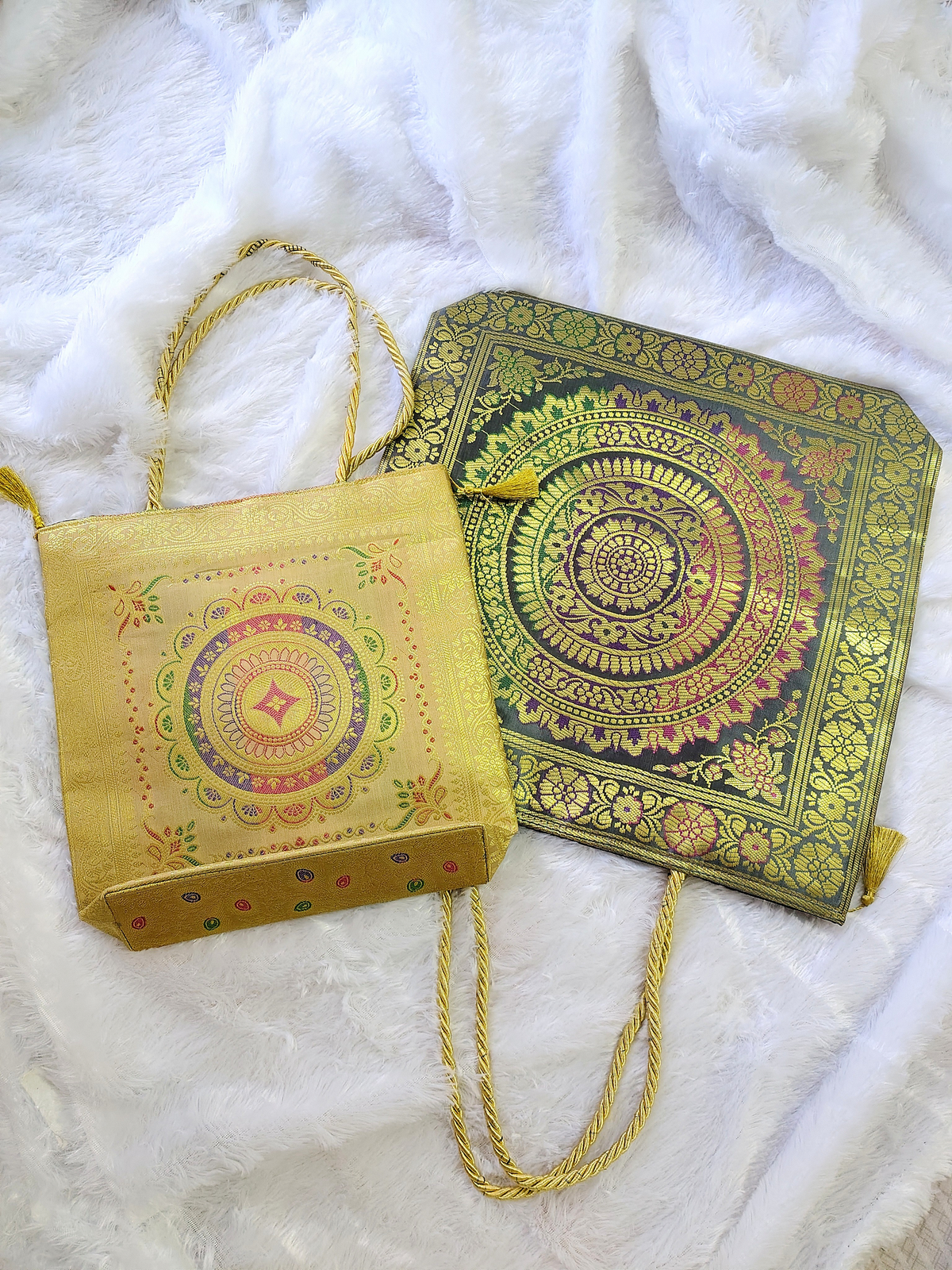 "Royal Grace" Gray & Gold Silk Tote Bag Combo