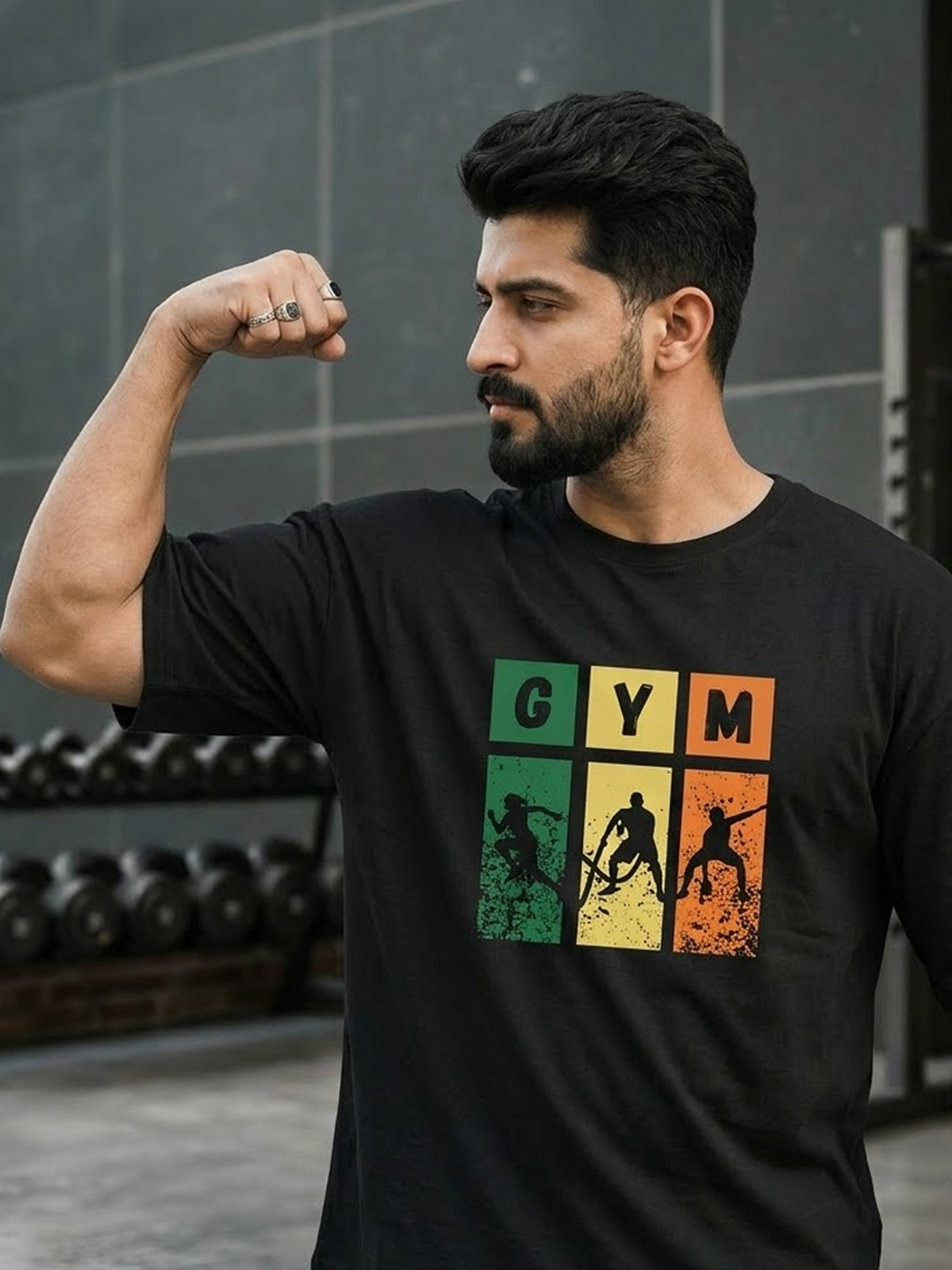 "GYM Grit" Distressed Retro Graphic Oversized Heavyweight Tee