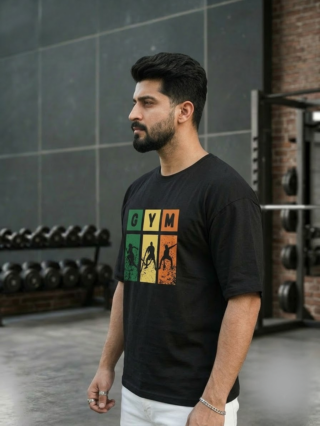 "GYM Grit" Distressed Retro Graphic Oversized Heavyweight Tee
