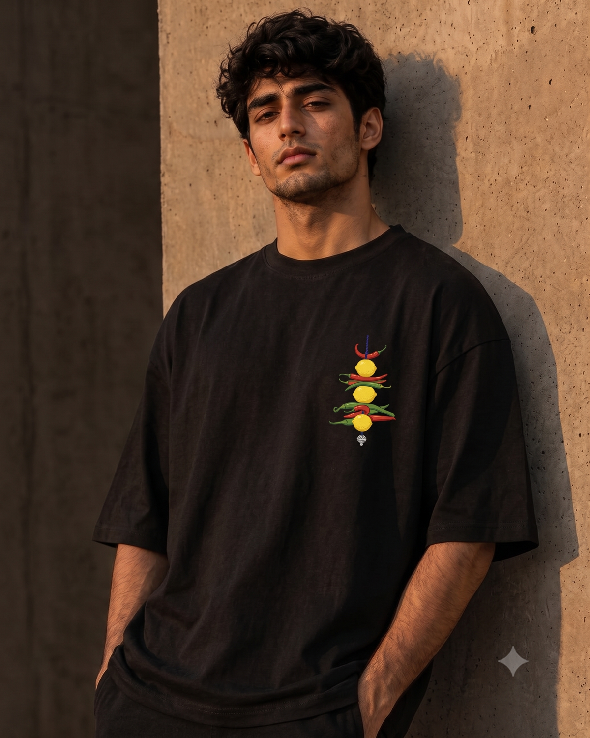 "Nazar Battu" Nimbu-Mirchi Graphic Oversized Heavyweight Tee