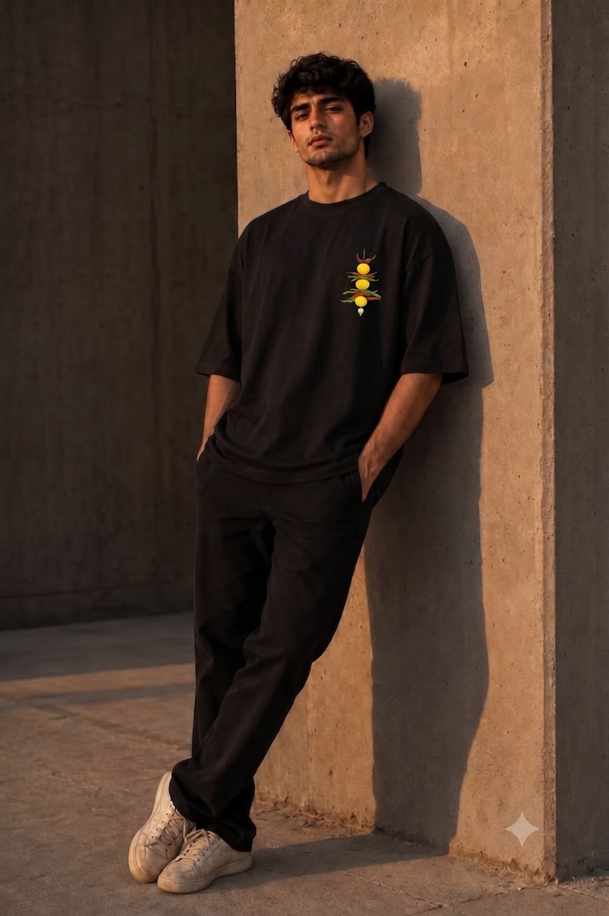 "Nazar Battu" Nimbu-Mirchi Graphic Oversized Heavyweight Tee