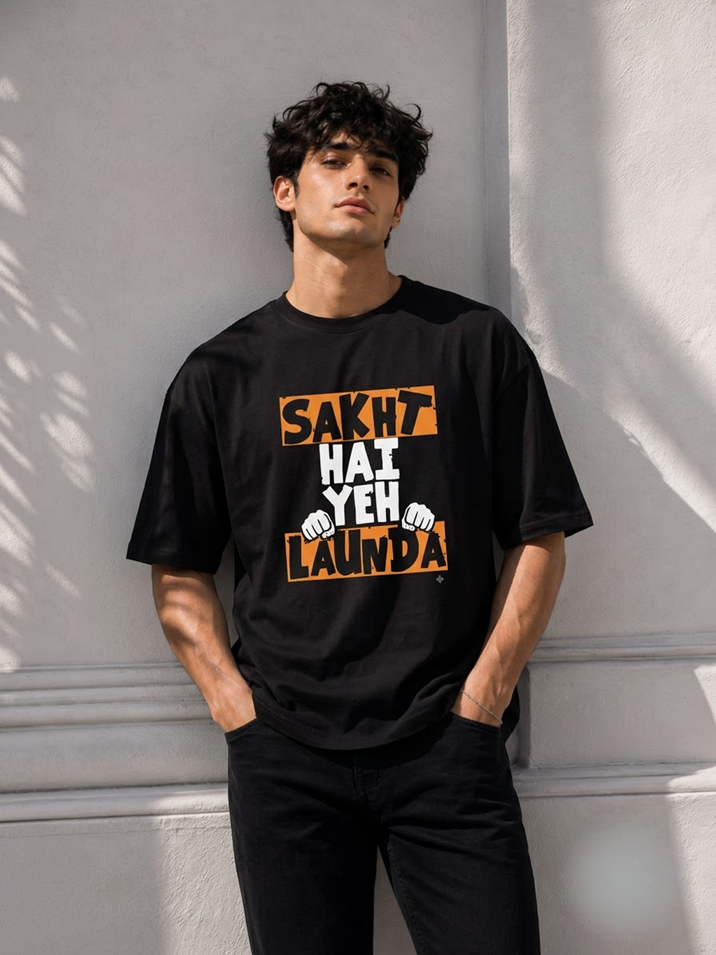 "Sakht Hai Yeh Launda" Block Graphic Oversized Heavyweight Tee