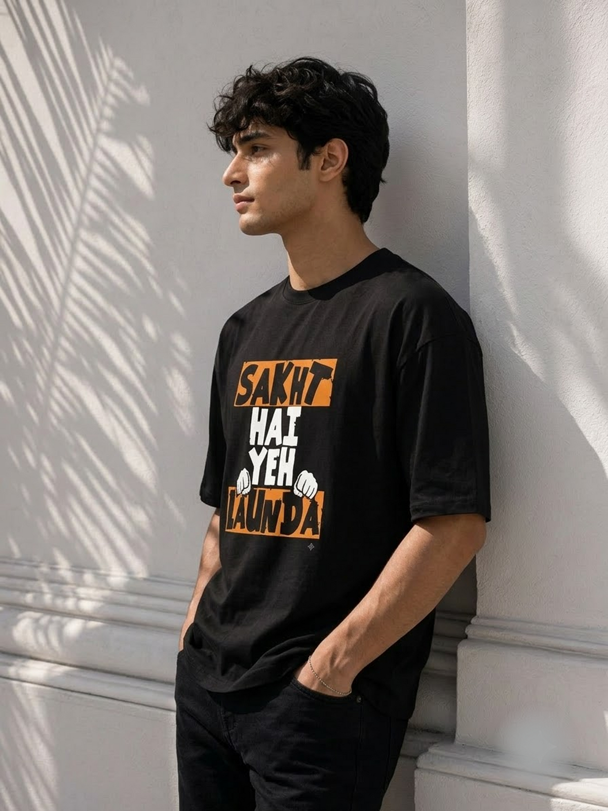 "Sakht Hai Yeh Launda" Block Graphic Oversized Heavyweight Tee