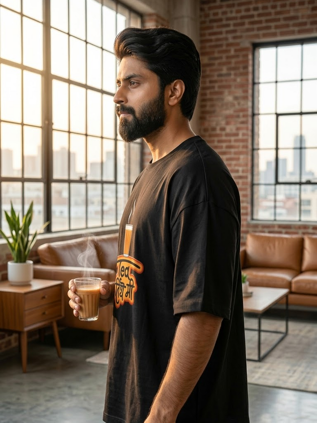 "Tea तिथे मी" Graphic Oversized Heavyweight Tee