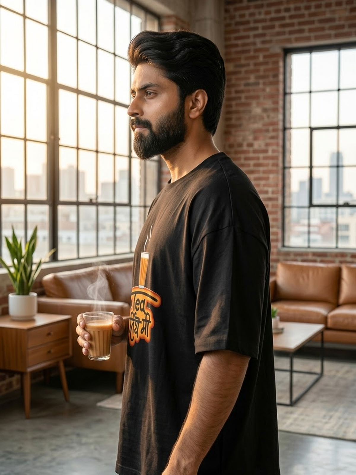 "Tea तिथे मी" Graphic Oversized Heavyweight Tee